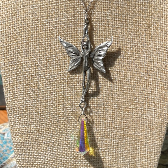 Hand Crafted Jewelry - Hand Crafted Pewter Fairy AB Crystal necklace